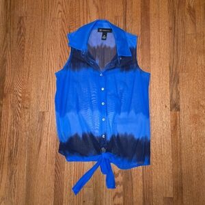 INC International Concepts Blue and Black Tie-Front Blouse